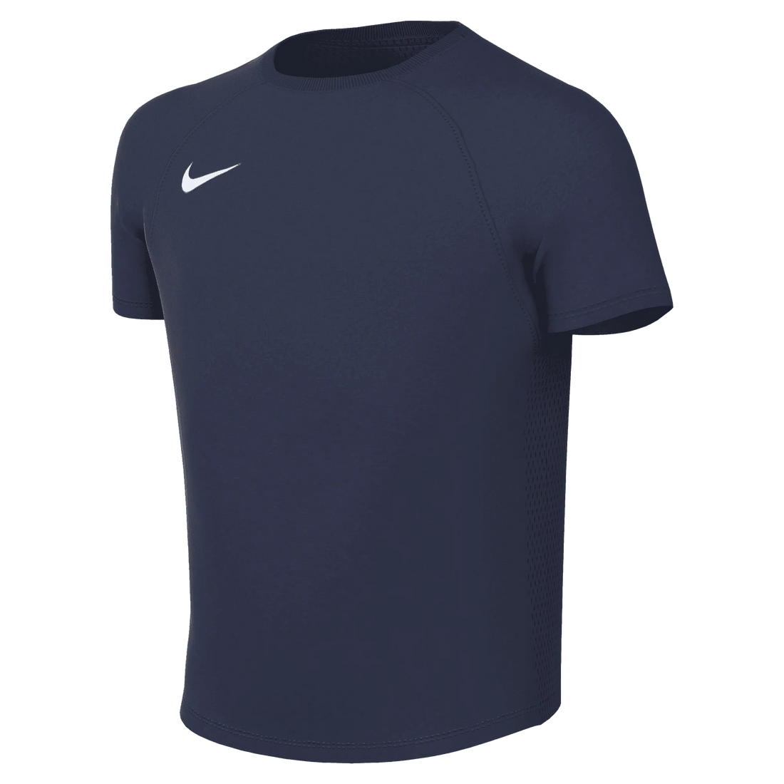 Navy blue t-shirt with Nike logo on a white background