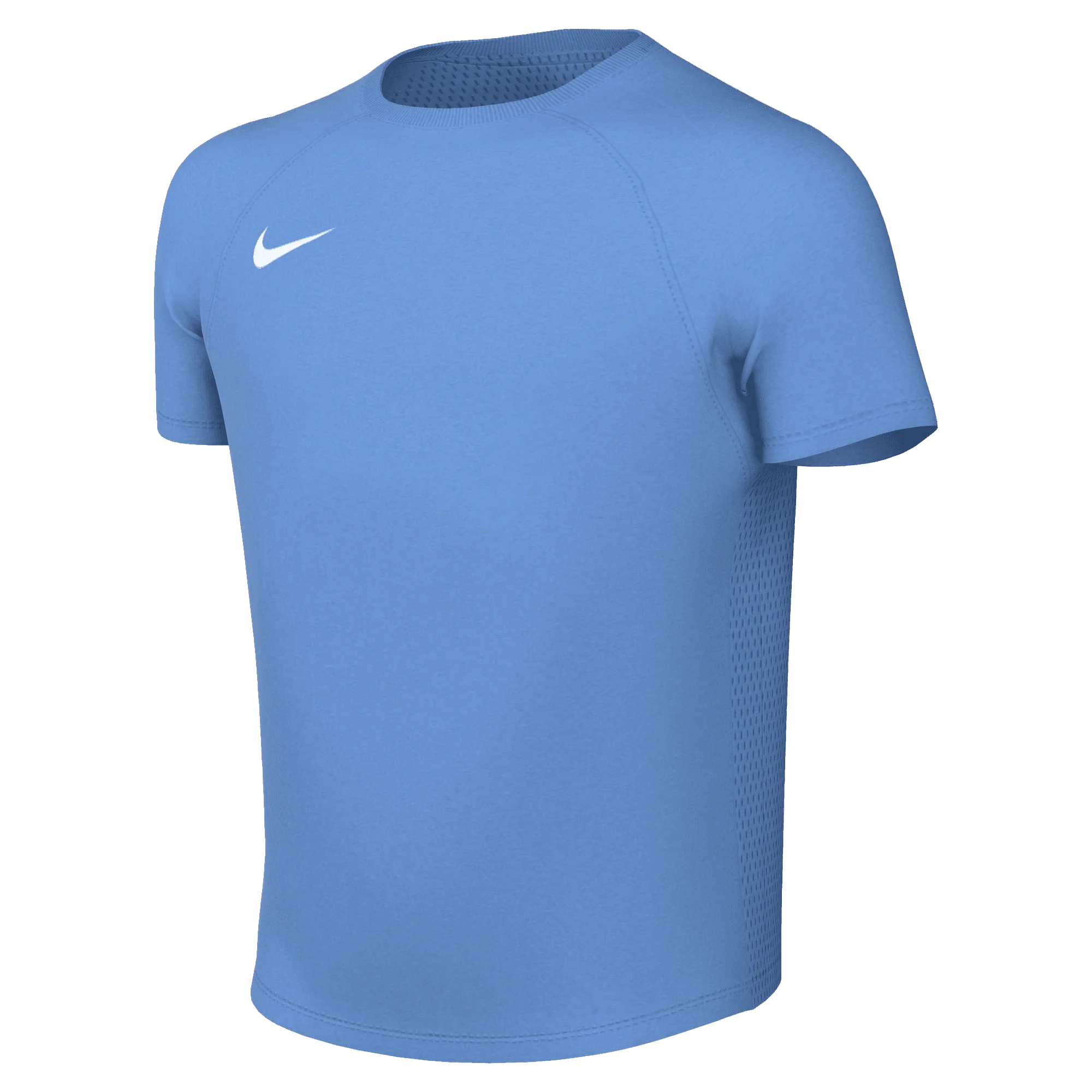 Blue athletic shirt with Nike logo on a white background