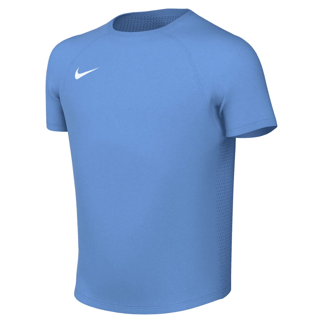 Blue athletic shirt with Nike logo on a white background