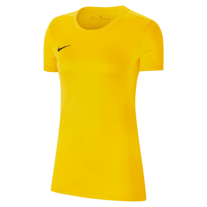 Front view of Nike Women's Park 7 Jersey in yellow with black swoosh logo