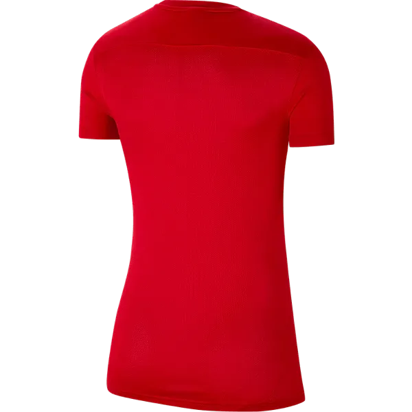 Back view of Nike Women's Park 7 Jersey in University Red with contoured fit