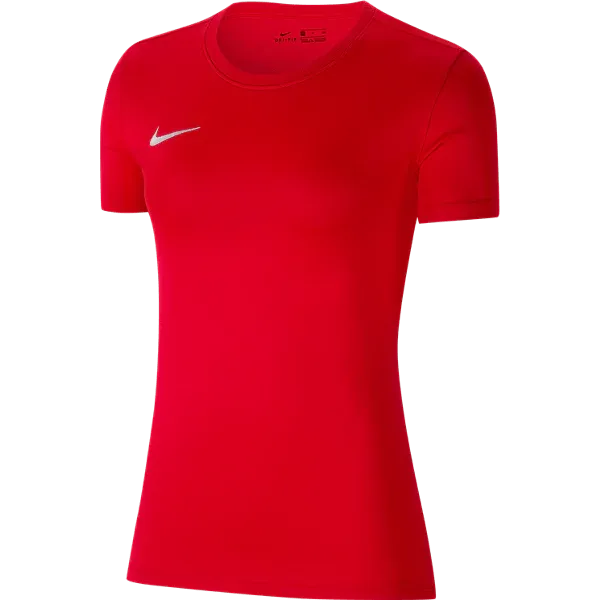 Front view of Nike Women's Park 7 Jersey in University Red with black swoosh logo