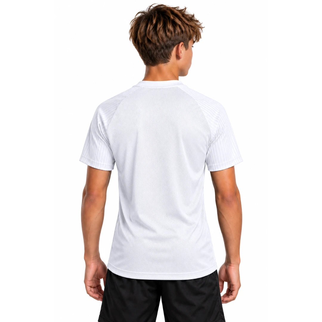 Back view of a youth player wearing the white Nike Academy 2 Youth Jersey