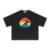 Empulse Running Man Sorona boxy tee in black, front view with retro sunset runner graphic
