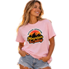 Woman wearing pink Empulse Outdoors Sorona boxy tee with denim shorts