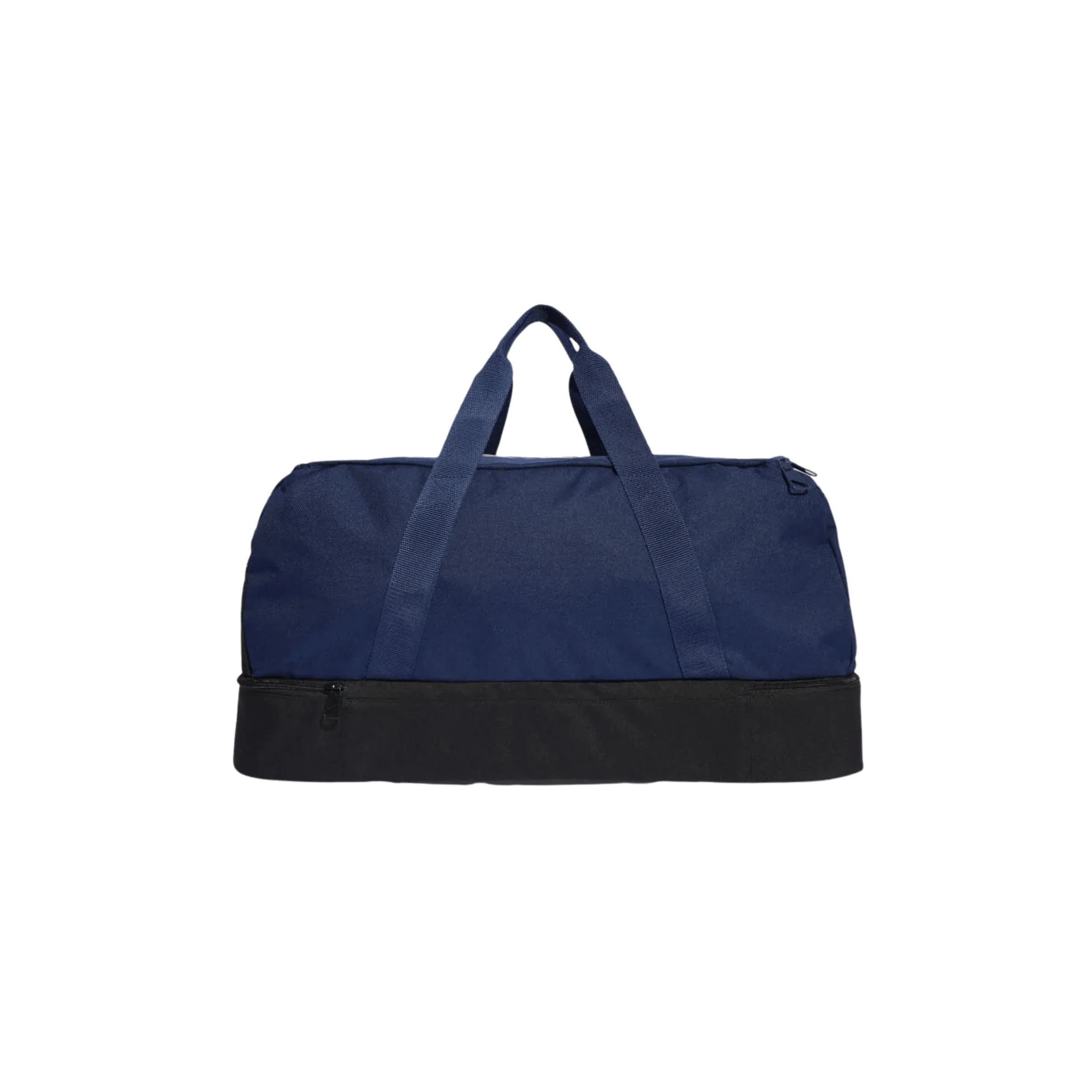 Back of navy Adidas gym bag with clean flat background