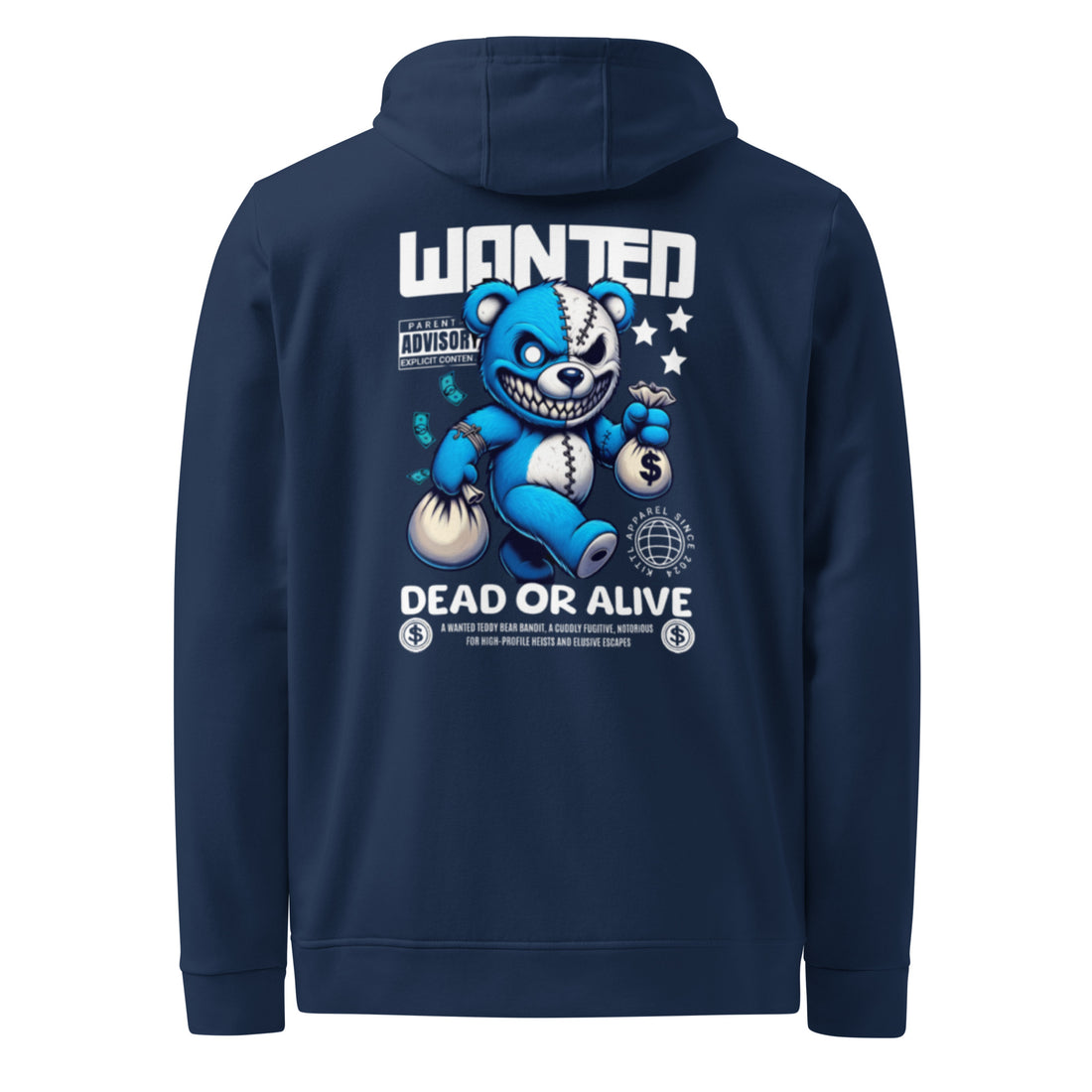 EMPULSE® x adidas Wanted Dead or Alive hoodie Navy, back flat lay product shot