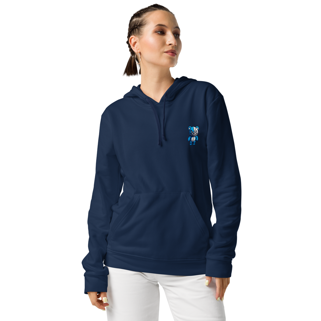 Female model in navy Nike hoodie with EMPULSE® branding