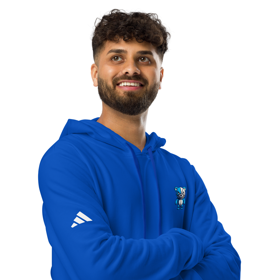 Male model smiling in bright blue Nike hoodie with EMPULSE® chest logo