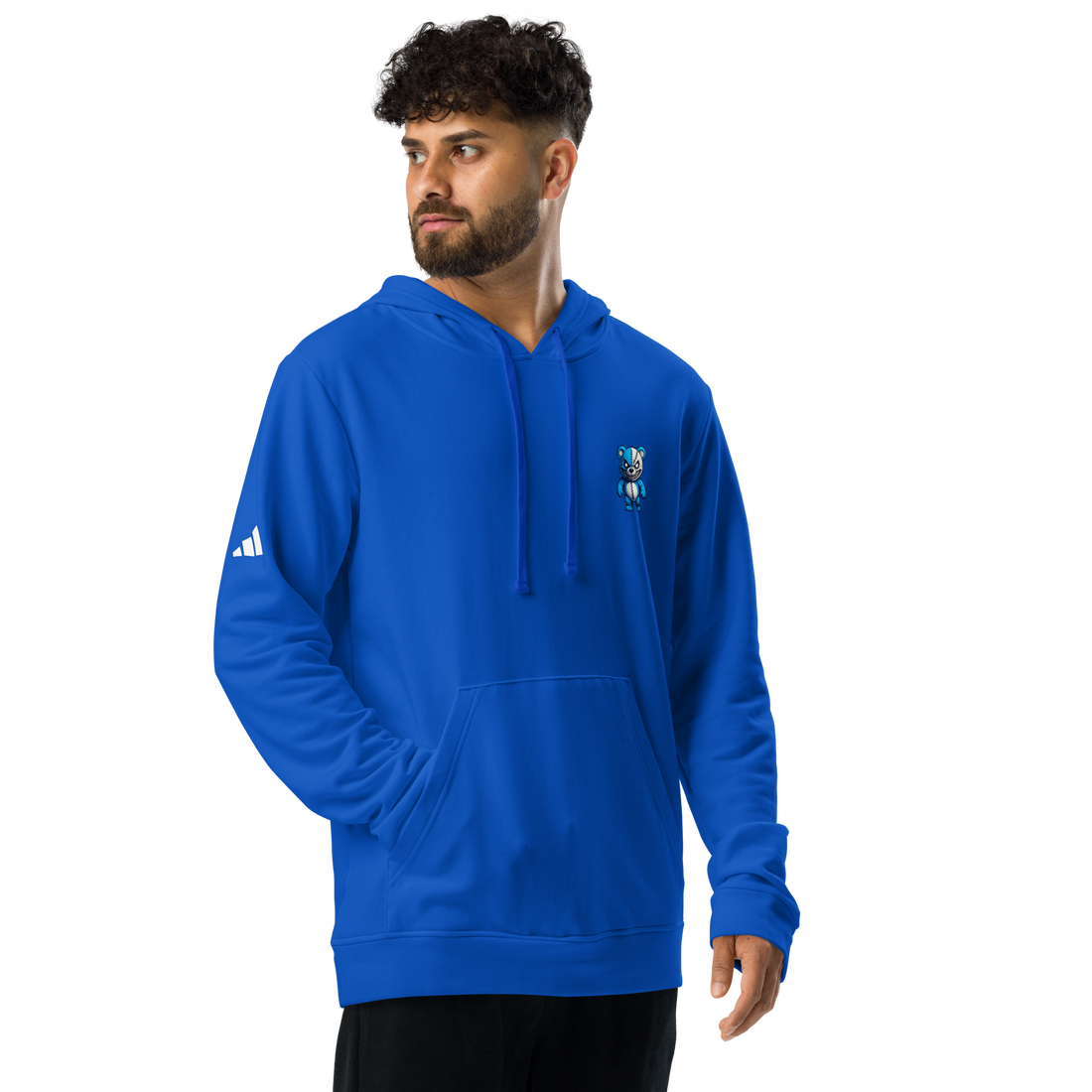 Male model in bright blue Nike hoodie with EMPULSE® logo on chest