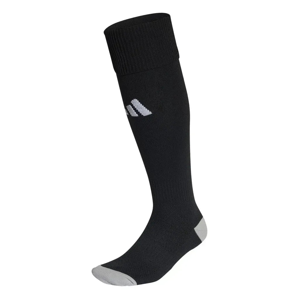 Adidas Milano 23 black sock – side view with logo and ribbing, Empulse™