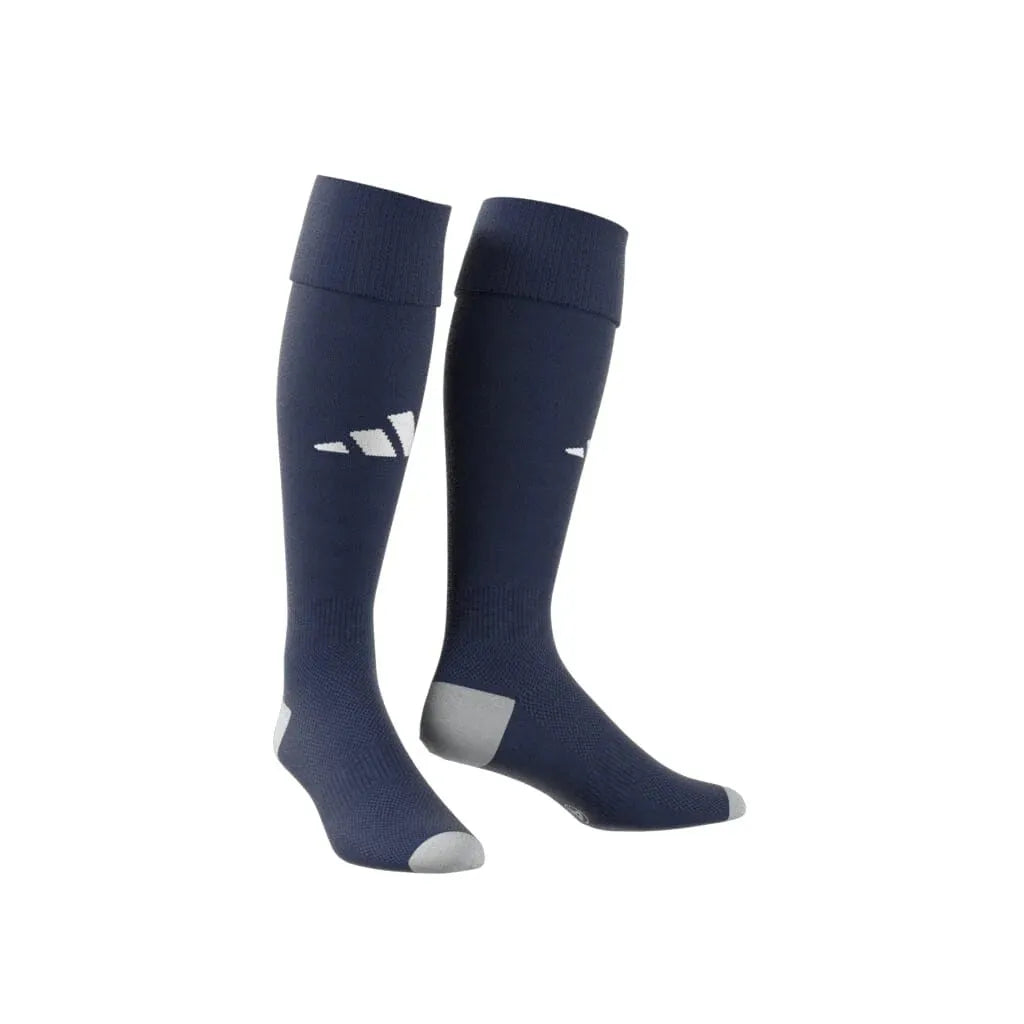 Adidas Milano 23 navy compression socks displayed as a front-facing pair