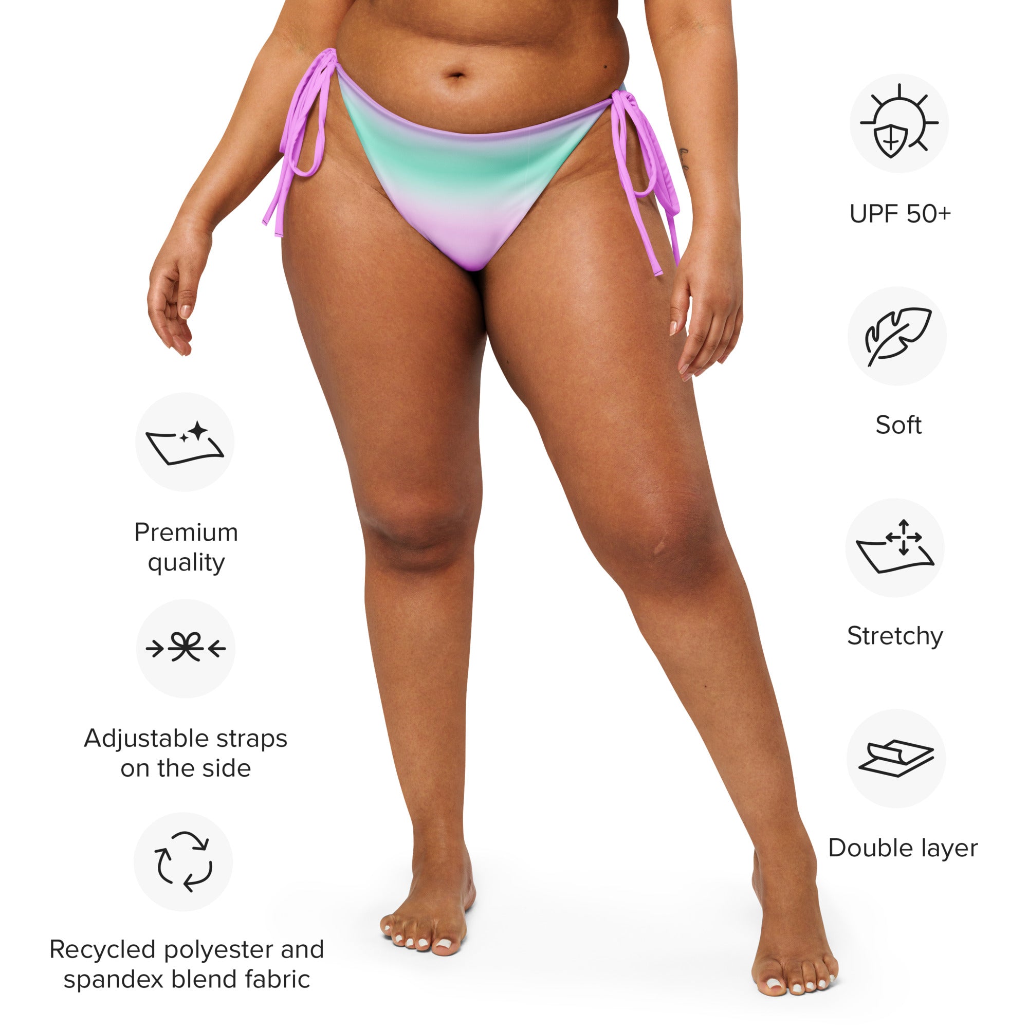 Product fit guide for Empulse bikini bottom in cotton candy stripes