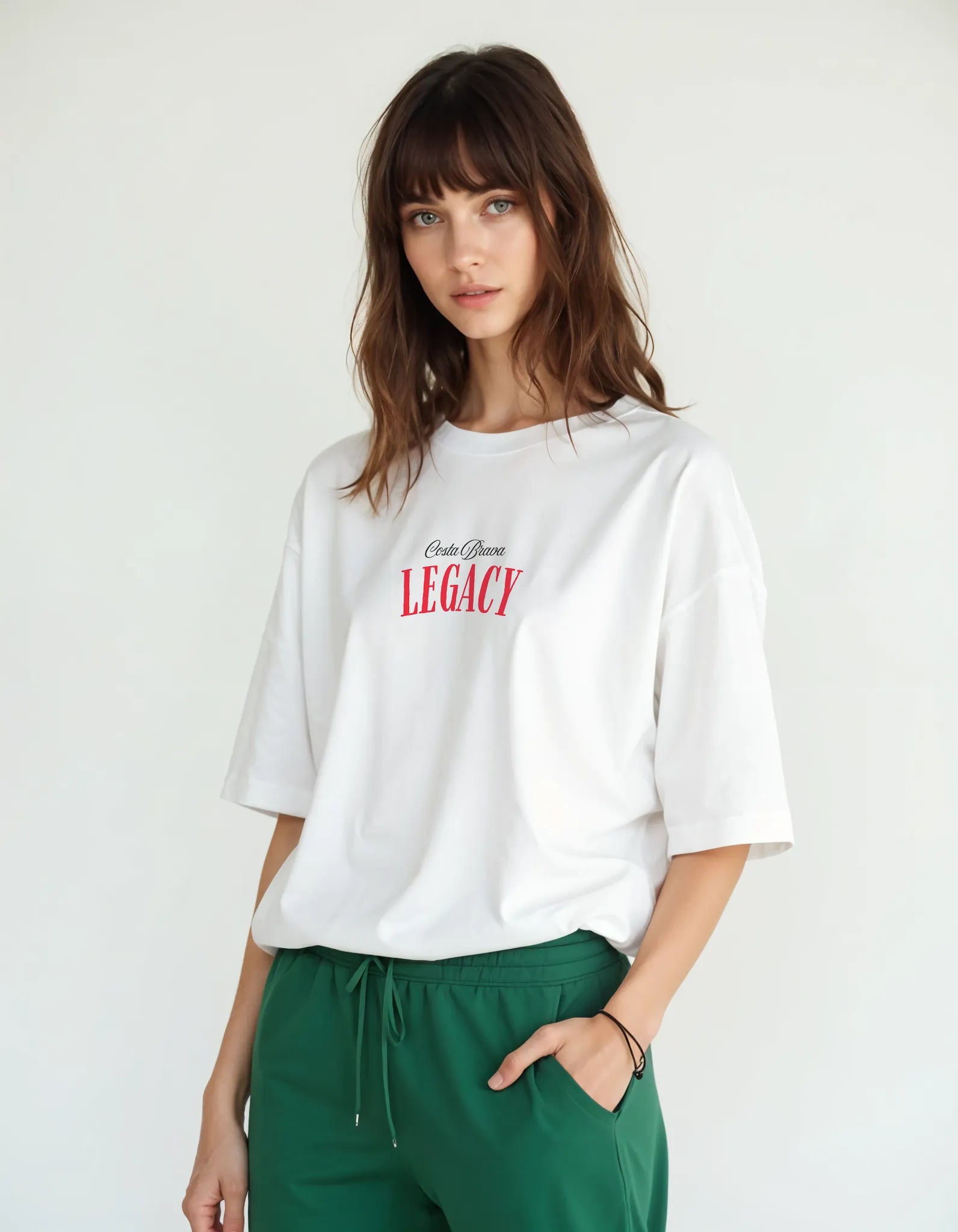 Empulse™ Sorona Amalfi tee in white featuring small front logo print, styled casually by female model