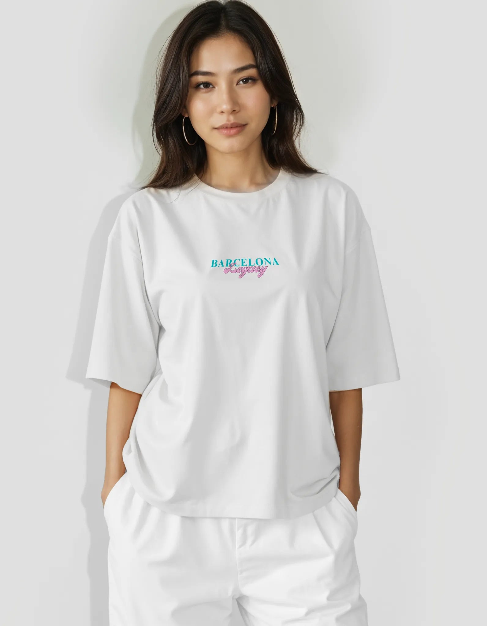 Side view of Empulse™ Barcelona Sorona t-shirt styled in oversized travel fit