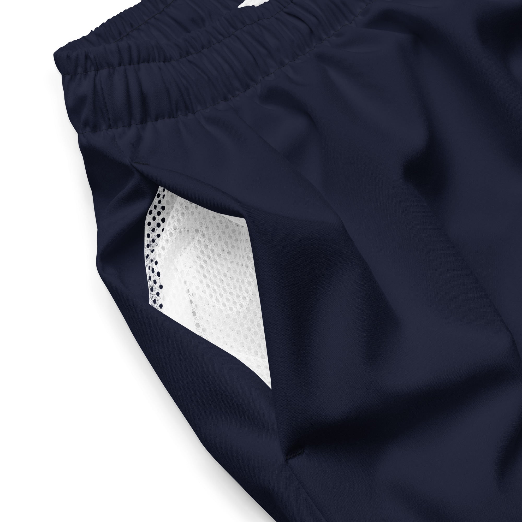 Close-up of Empulse™ Blue shorts pocket and white mesh interior lining