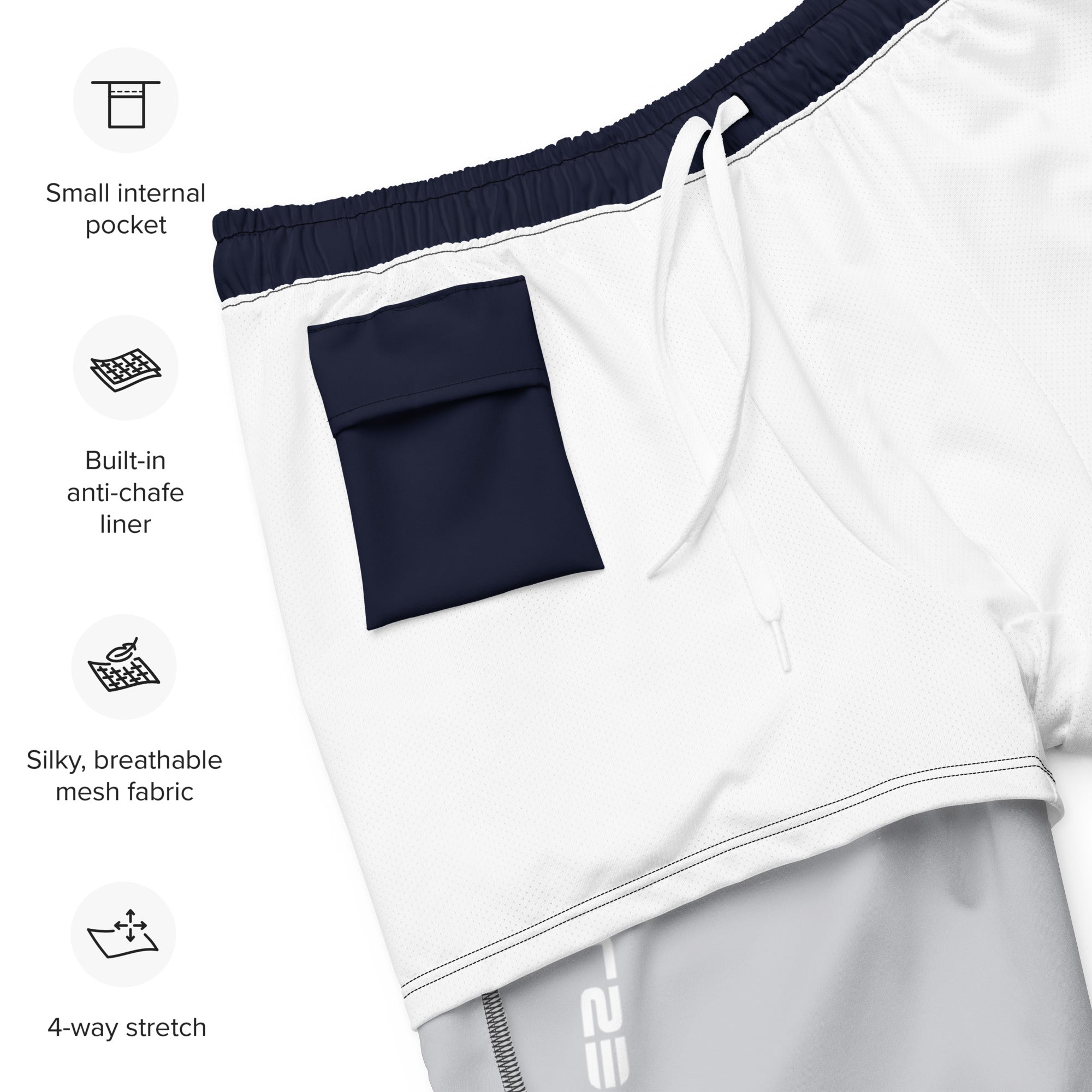 Flat lay of Empulse™ Blue shorts showing inside label and fabric structure
