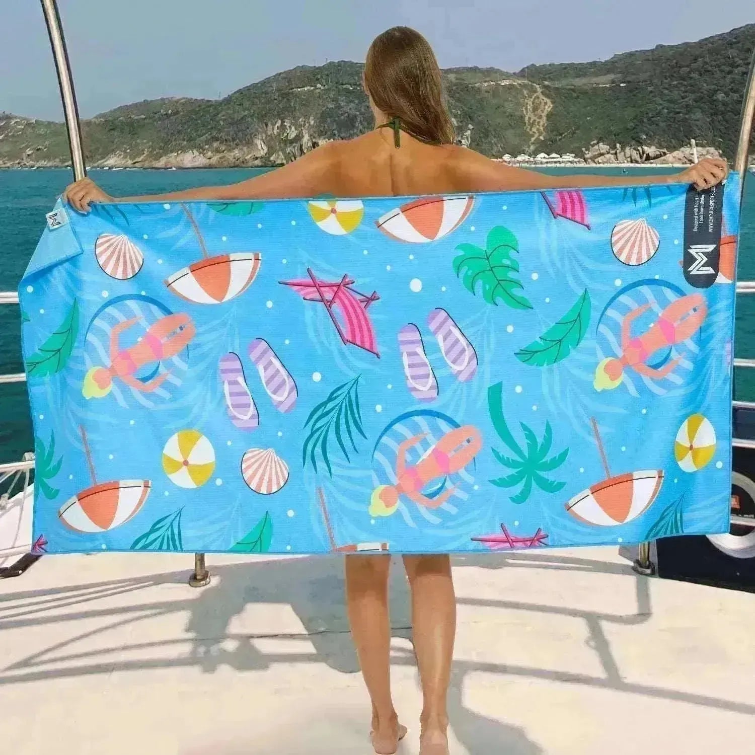Empulse™ Coastal Chill towel flat display showing full print