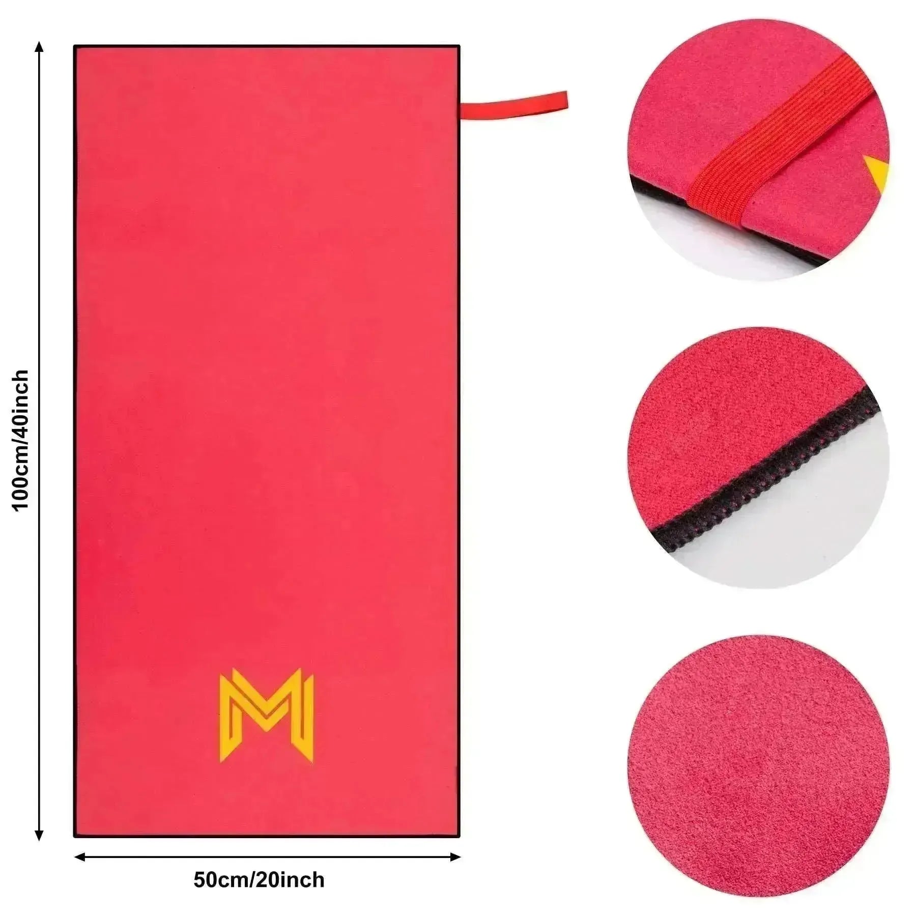 Empulse™ Crimson Core gym towel flat lay with close-up on fabric texture and hanging loop