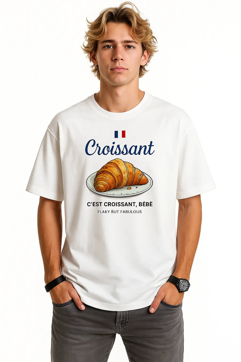 Empulse™ Sorona Croissant tee styled by male model in drop shoulder streetwear fit