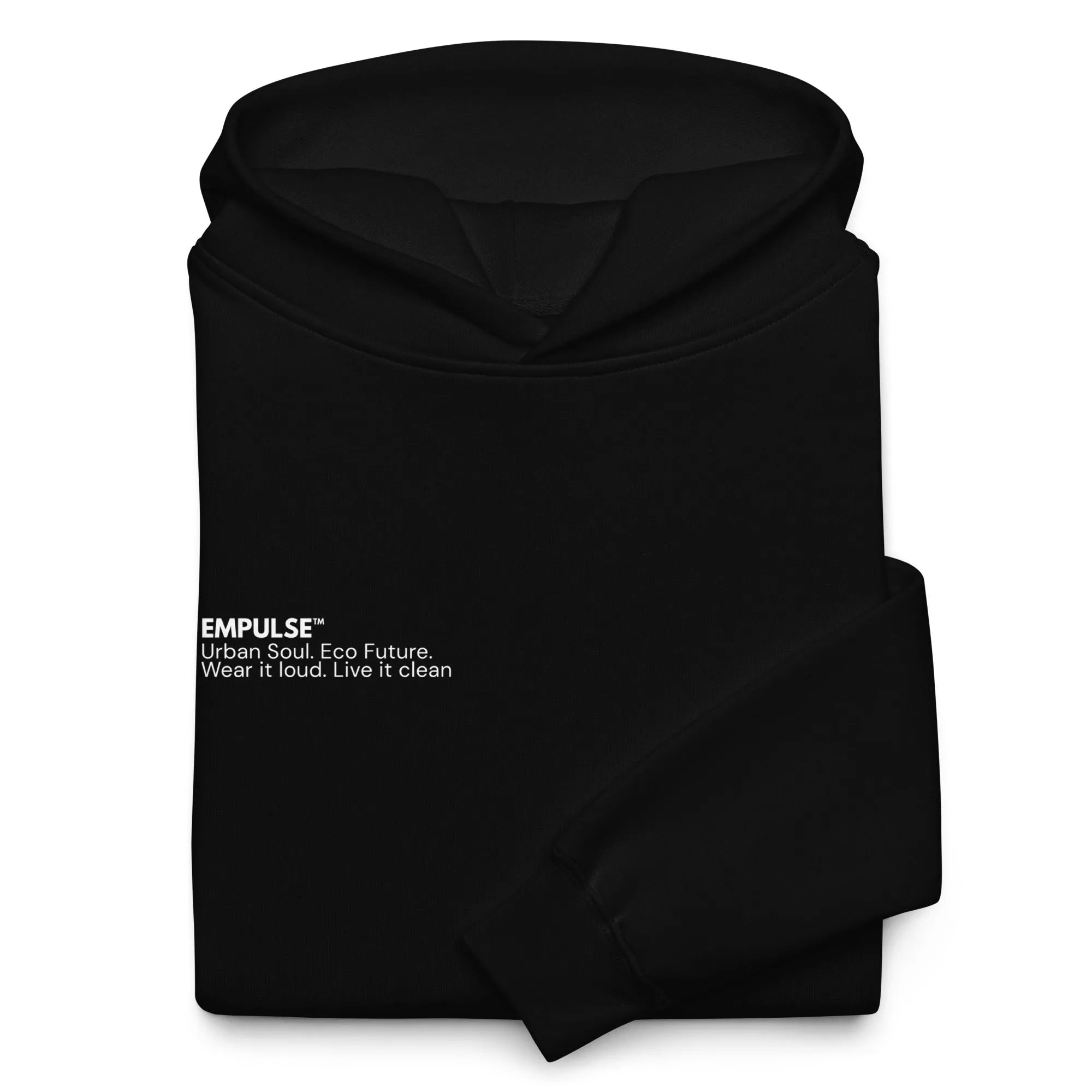 Folded black Empulse DNA Oversized Hoodie with white chest logo print
