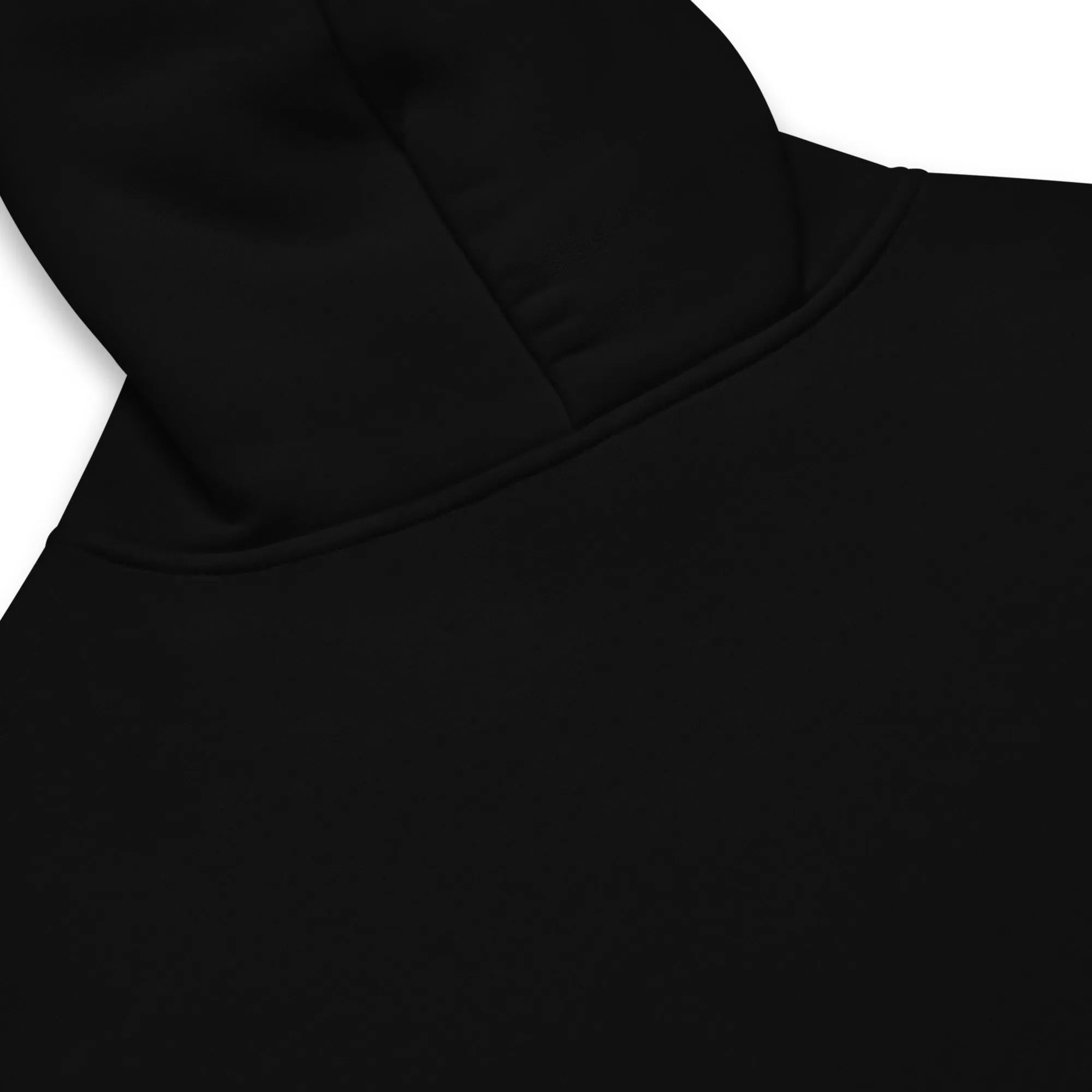 Closeup of Empulse DNA Oversized Hoodie in black showing folded hood detail