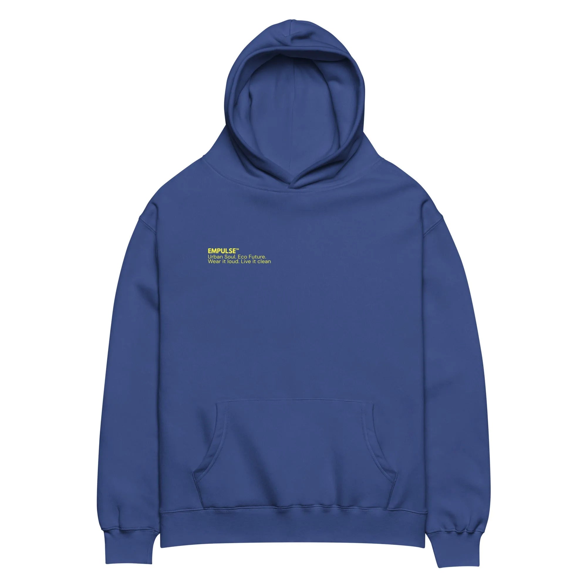 Empulse DNA Hoodie in Deep Blue flat lay back with hood view