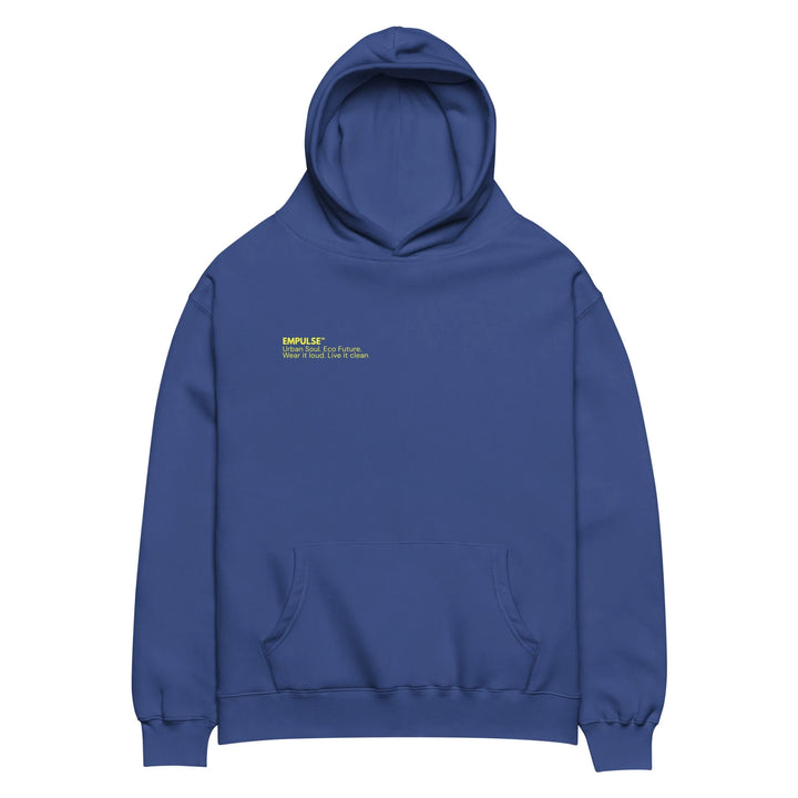 Empulse DNA Hoodie in Deep Blue flat lay back with hood view
