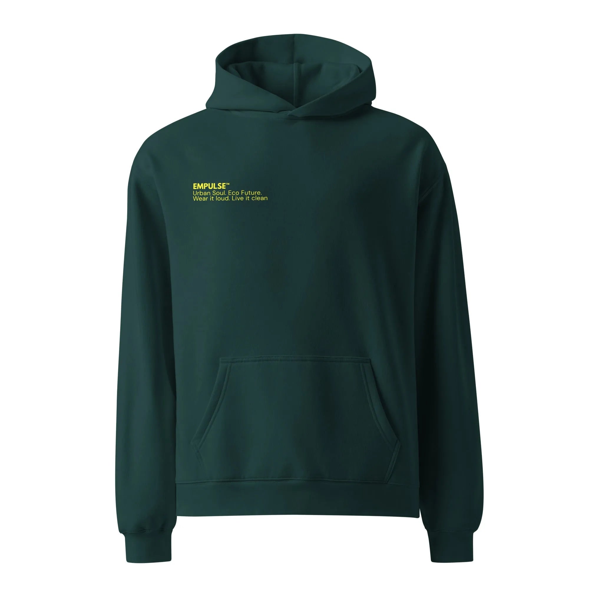 Flat lay front view of forest green Empulse DNA Oversized Hoodie