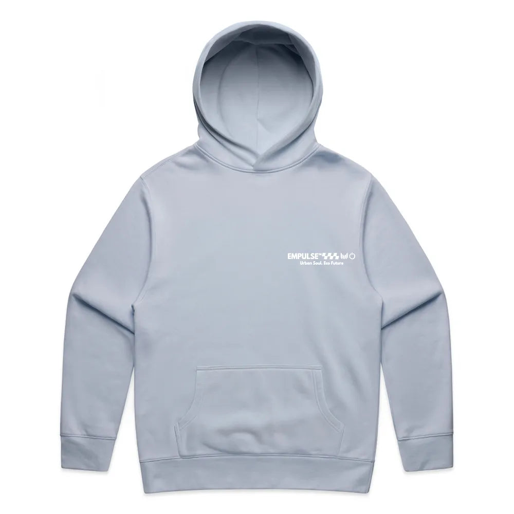 Empulse DNA Hoodie in Ice Blue flat lay front with branding