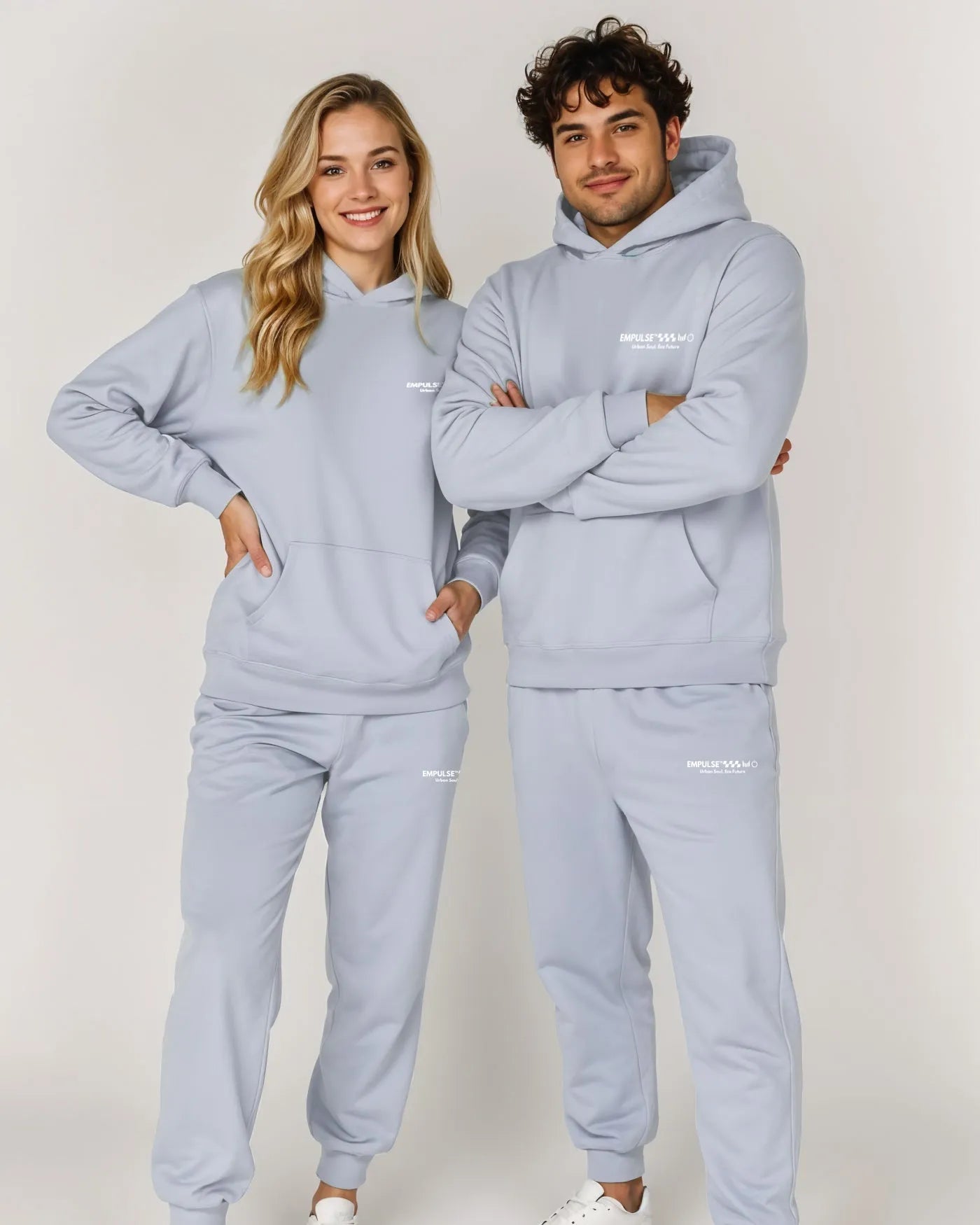 Empulse DNA Hoodie in Ice Blue worn by male and female models