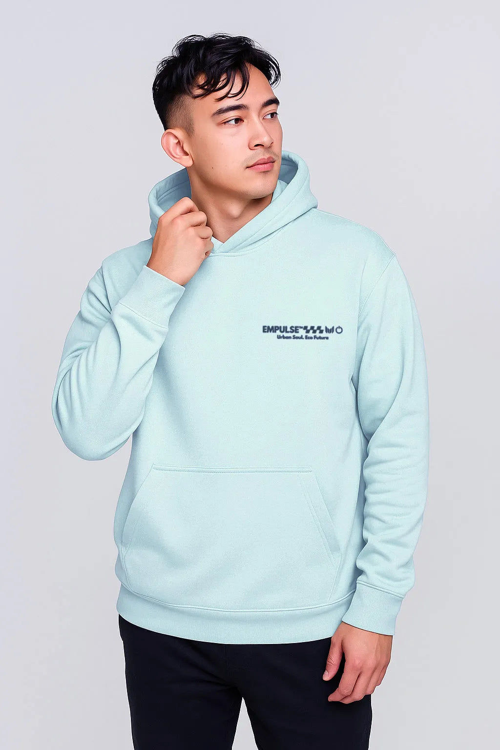Empulse DNA Hoodie in Mint Green worn by male model standing casually
