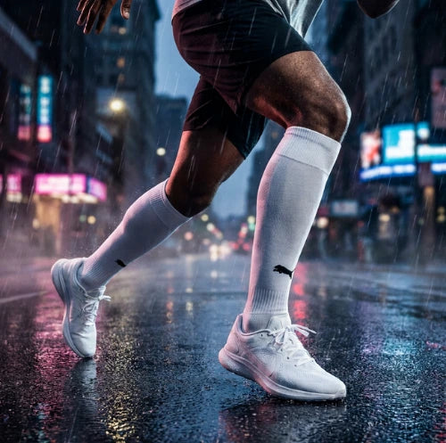 Athlete wearing Empulse El Toro white knee-high compression socks