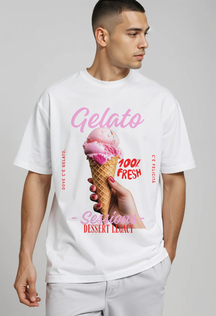 Side angle of Empulse™ Gelato Sorona tee showing oversized streetwear silhouette

