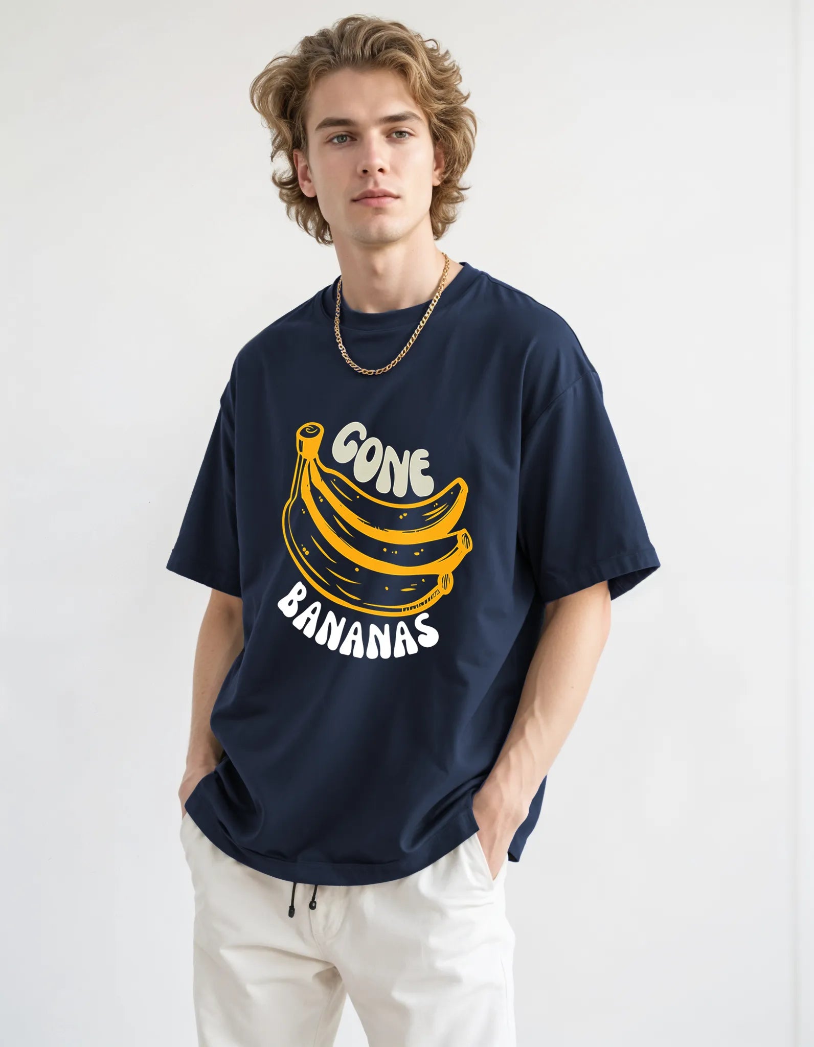 Empulse™ Sorona Gone Bananas t-shirt shown in side profile worn casually in motion