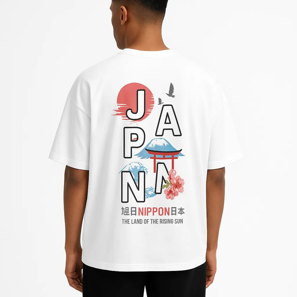 Empulse™ Japan T-shirt made with Sorona featuring full back graphic, male model standing