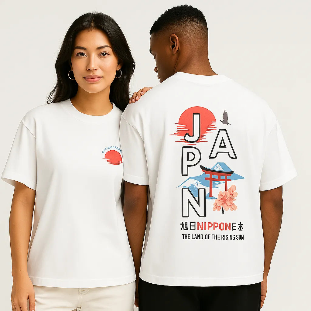  Close-up of rising sun over ocean chest print on Empulse™ Japan Sorona t-shirt