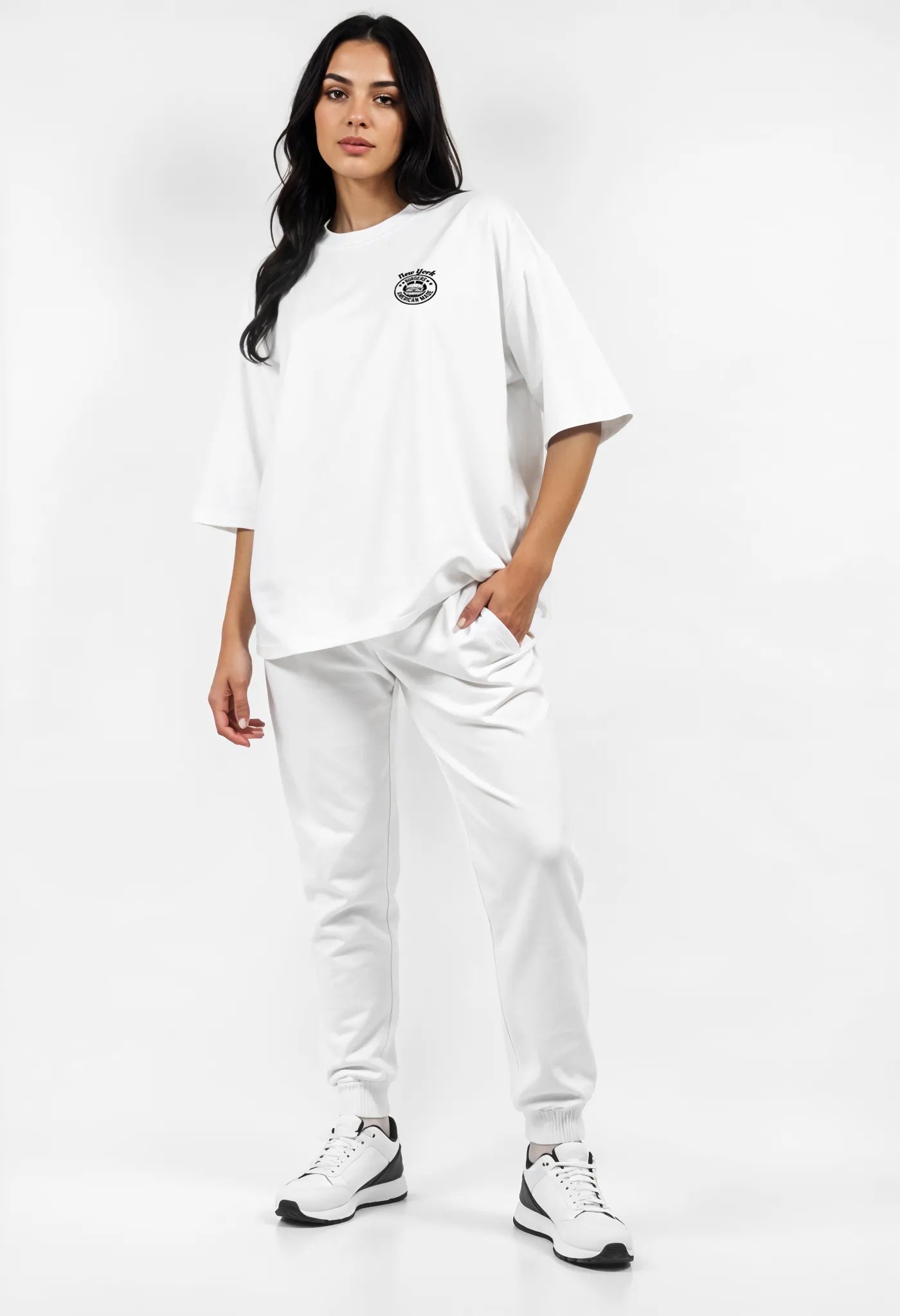 Empulse™ Sorona New York t-shirt in relaxed white streetwear fit with longline drop shoulder