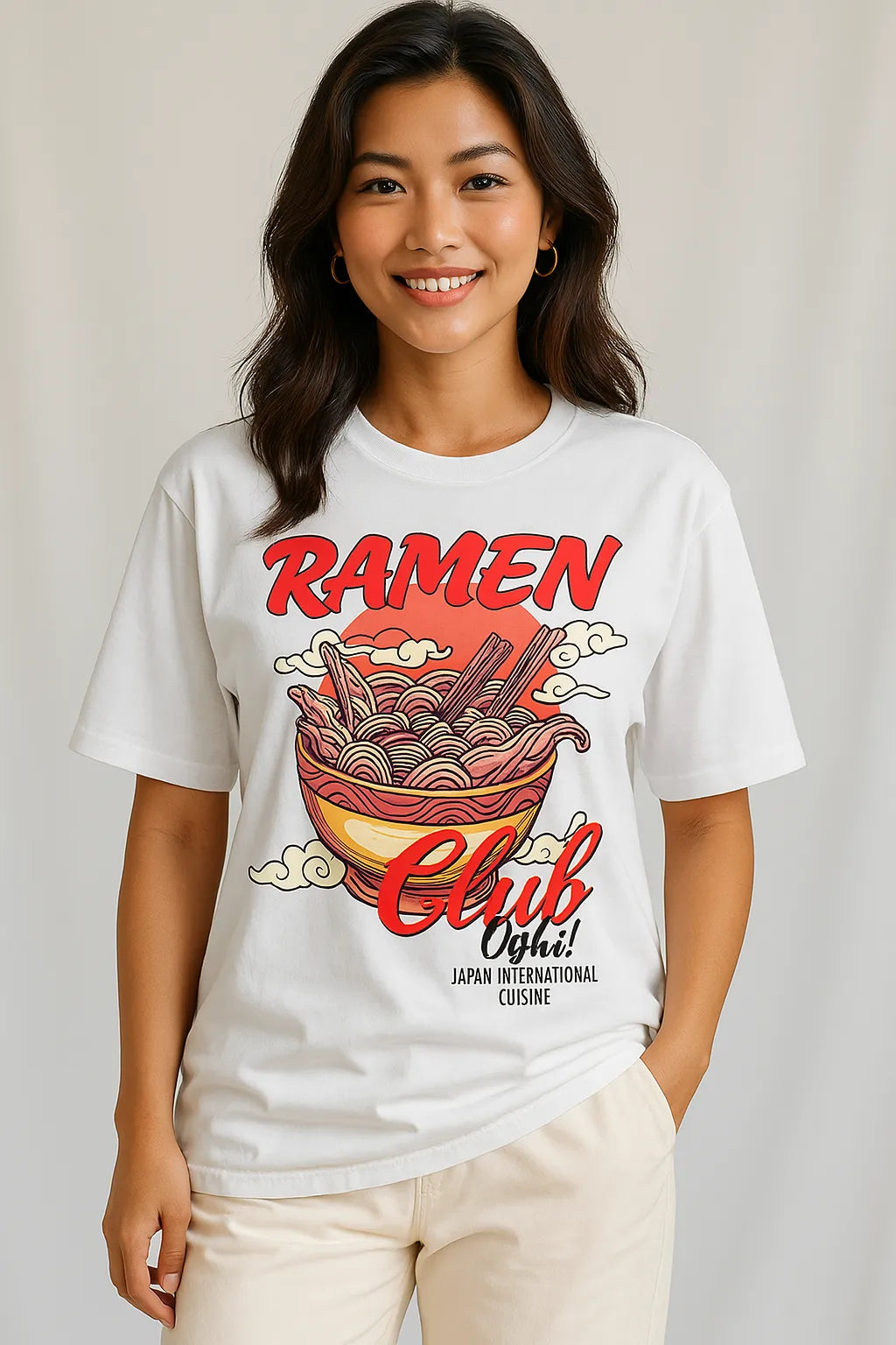 Empulse™ Sorona Oishii Ramen tee worn casually by smiling female model