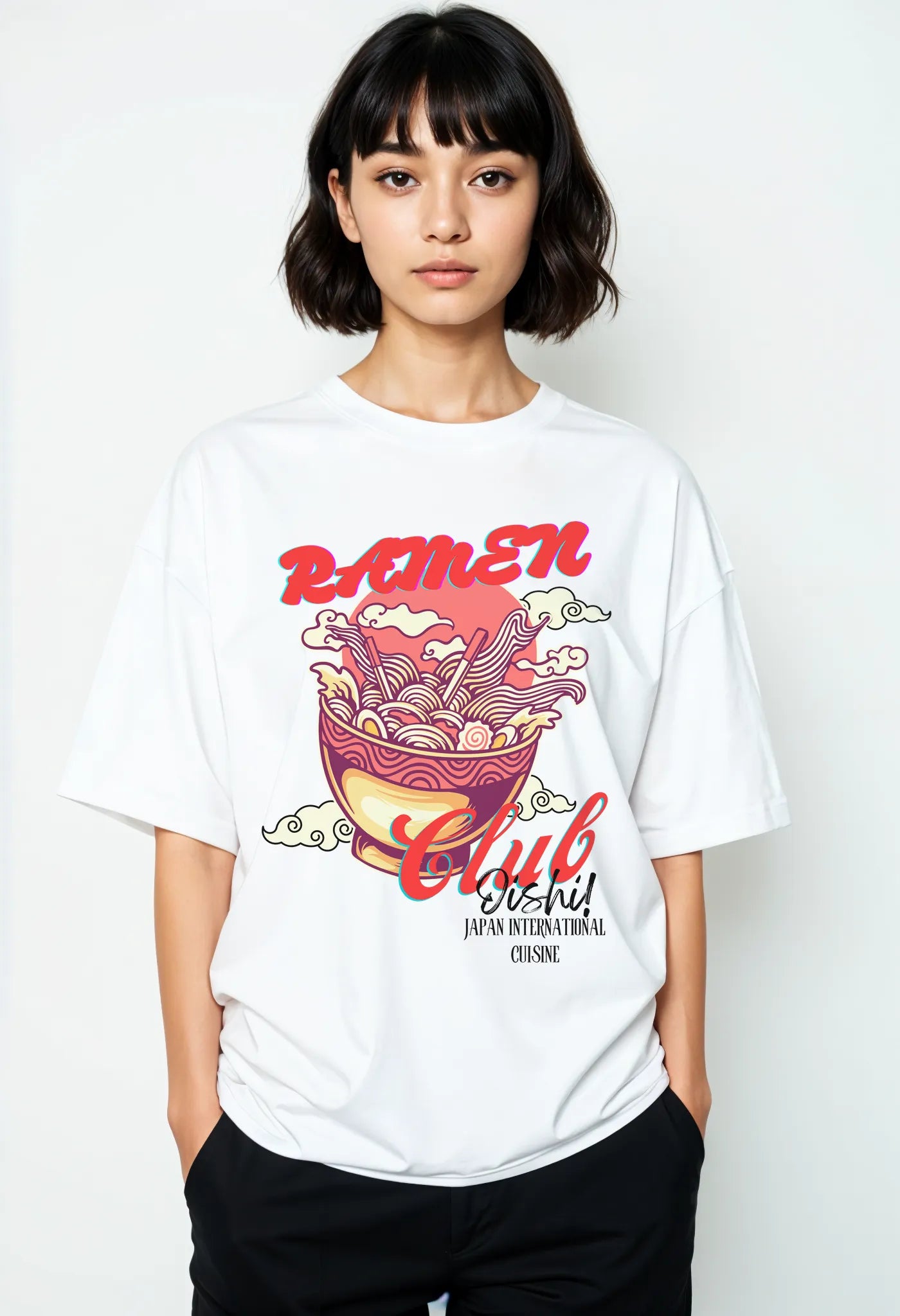 Front view of Empulse™ Oishii Ramen tee made with Sorona cotton blend