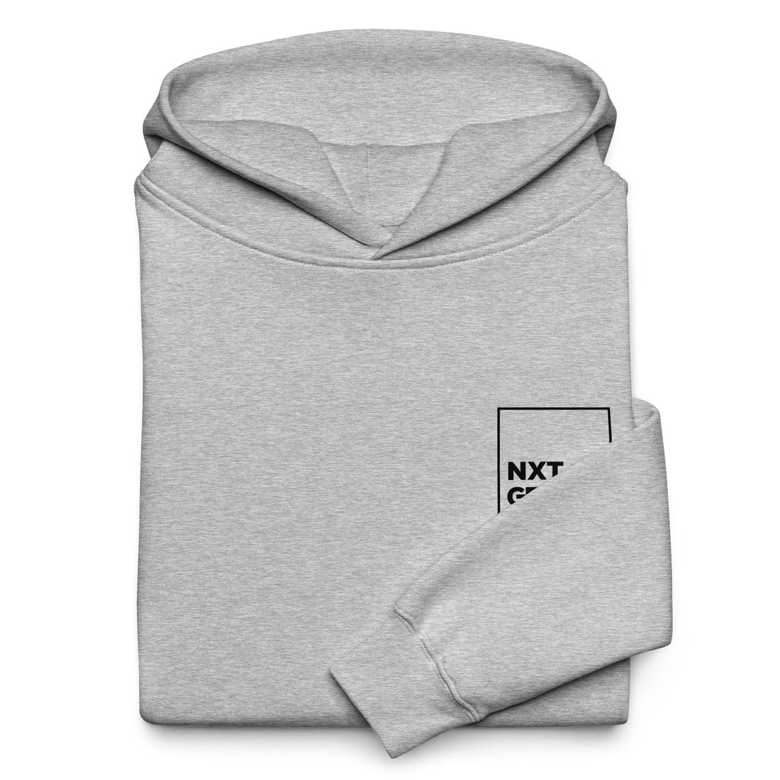 Empulse™ oversized grey hoodie showing close-up of hood and fleece fabric texture

