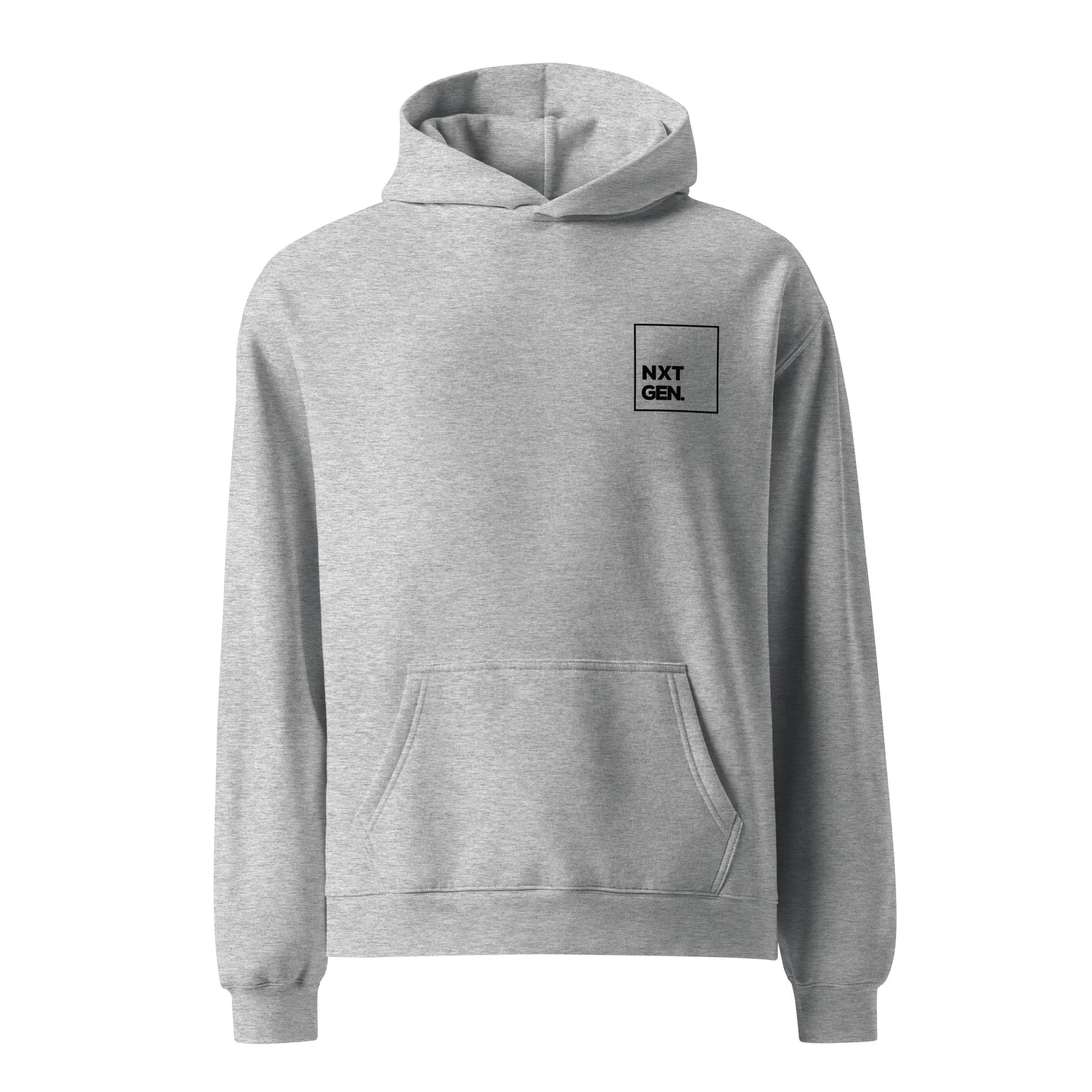 Empulse™ oversized grey hoodie laid flat, front view