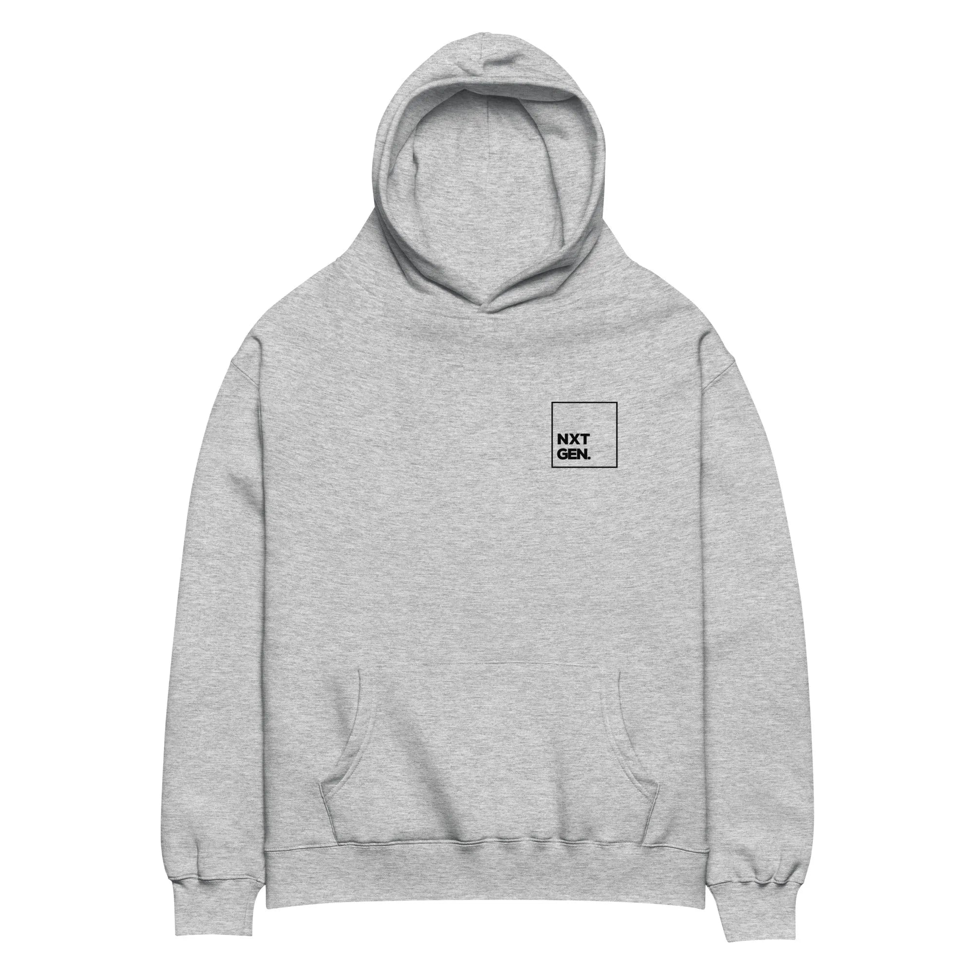 Empulse™ oversized grey hoodie laid flat, front view
