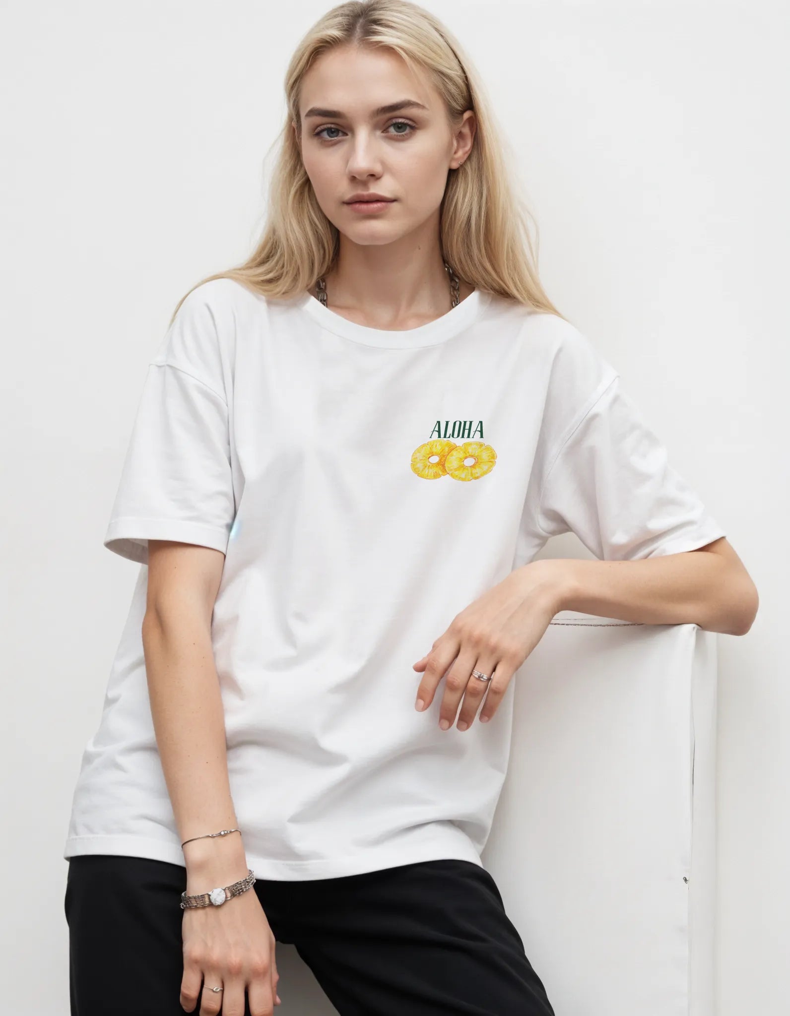 Front view of Empulse™ Sorona Hawaii tee in white with small pineapple chest logo