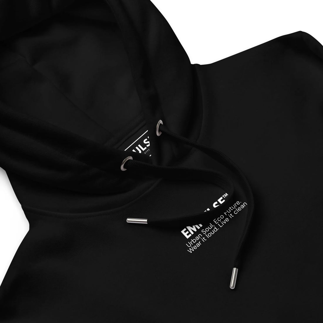 Black drawcord with metal tips of Empulse Premium Eco Hoodie