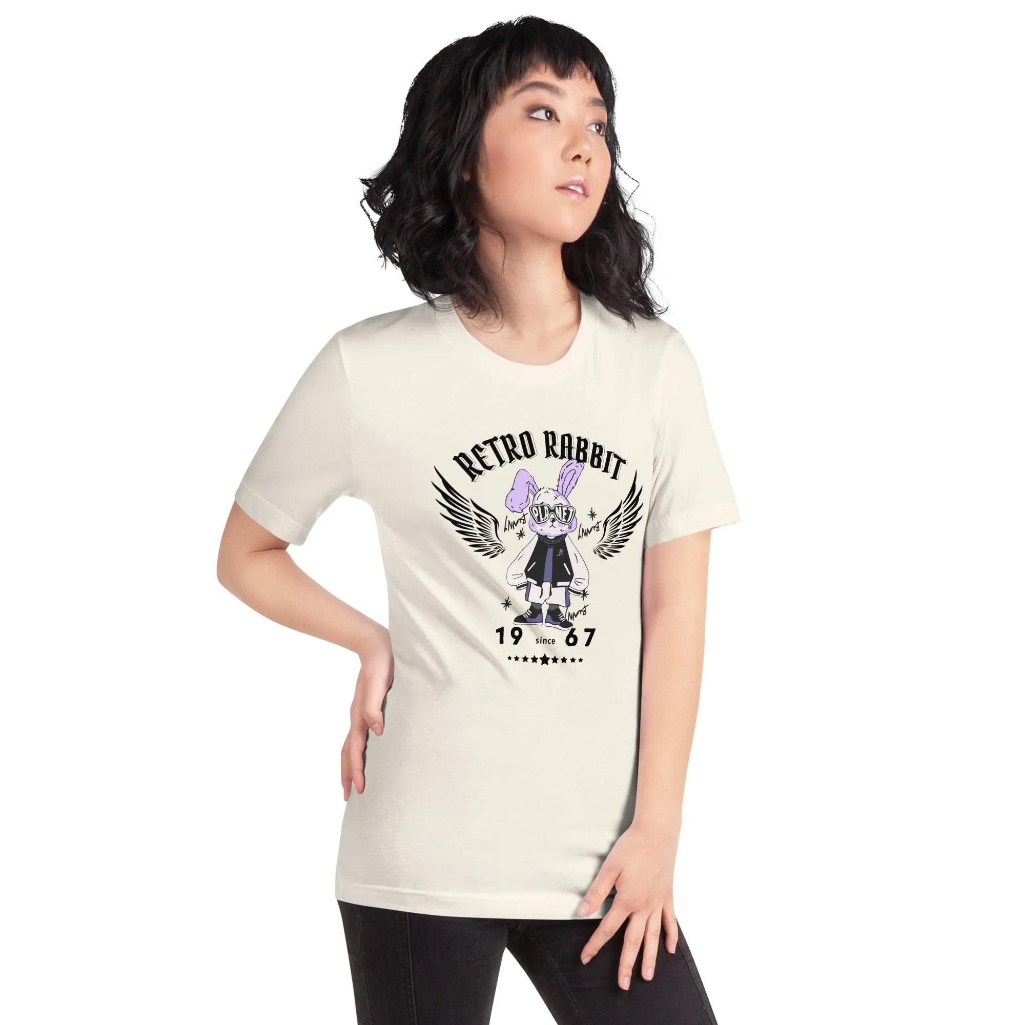Woman front-facing in off-white Empulse Retro Rabbit tshirt