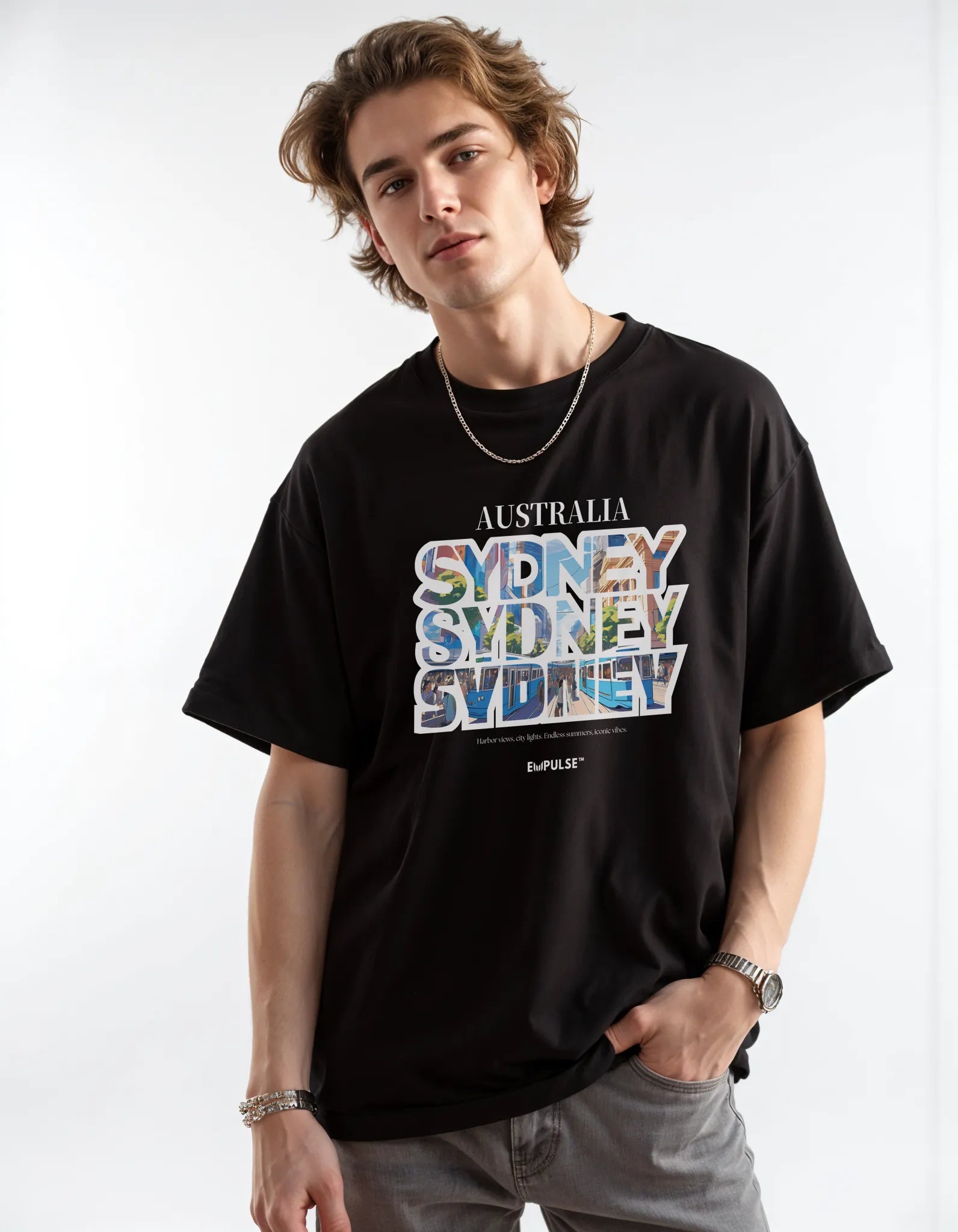 Empulse™ Sydney Sorona t-shirt styled in casual streetwear by male model