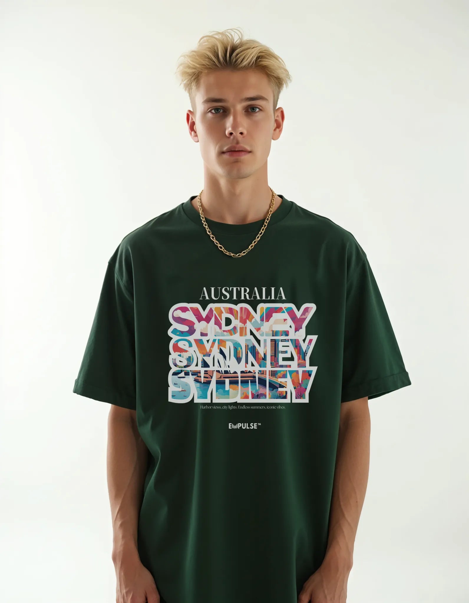 Empulse™ Sydney Sorona tee in green worn by male model, front-facing