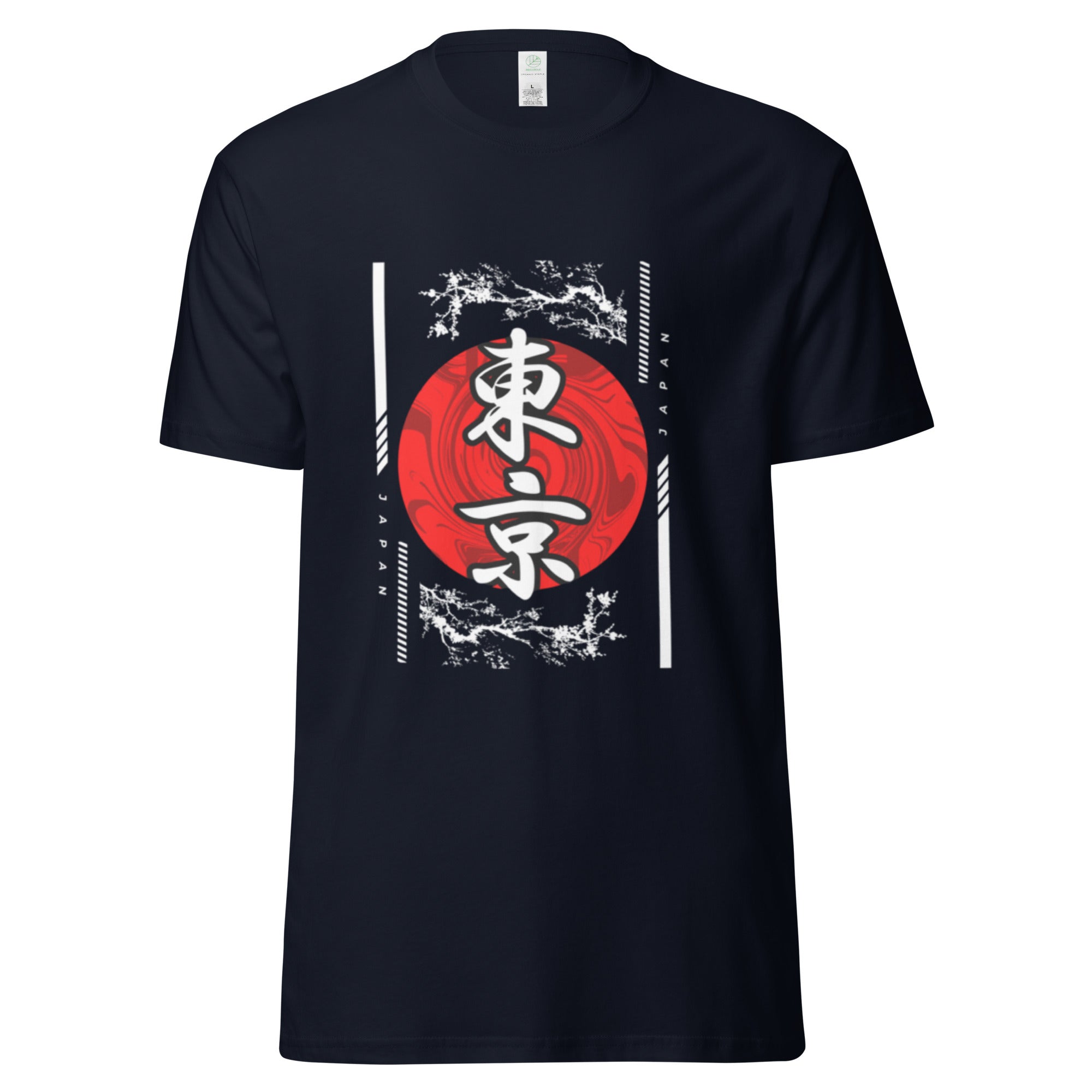 Empulse® Tokyo graphic tee hanging, front red swirl design