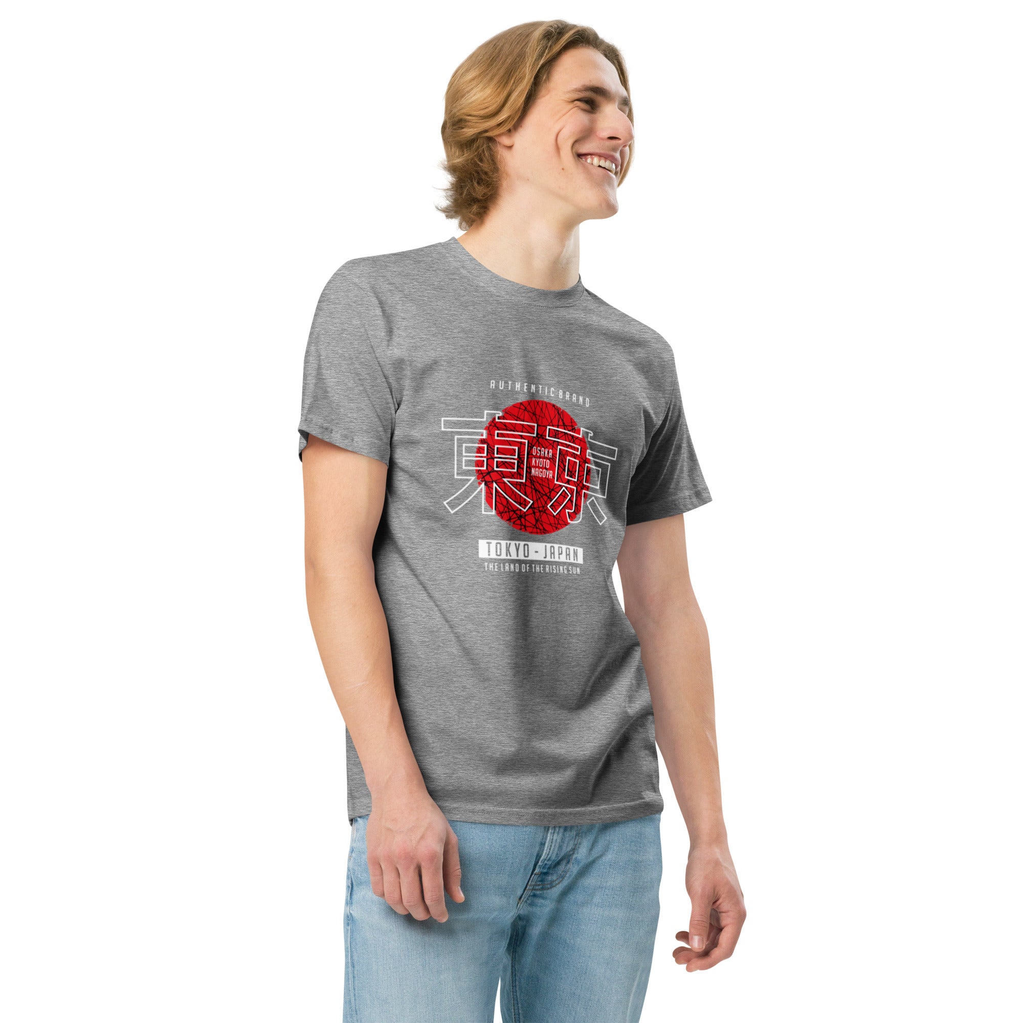 Side view of female in grey Empulse® Tokyo Japan Heritage Tee